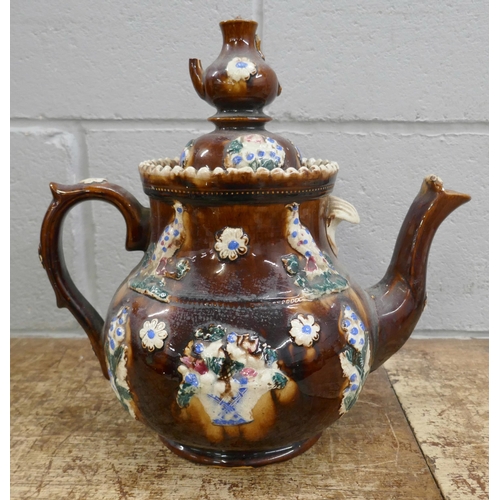 803 - A bargeware teapot, lid a/f