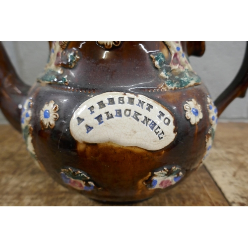 803 - A bargeware teapot, lid a/f