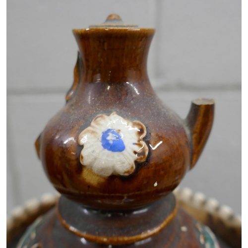 803 - A bargeware teapot, lid a/f