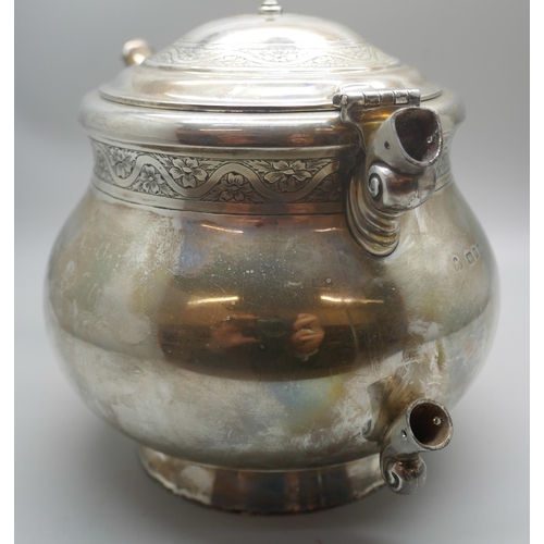 834 - A silver teapot, lacking handle, 619g