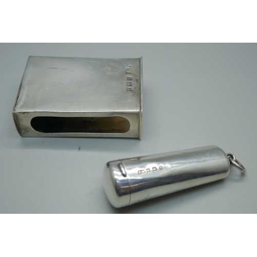 865 - A silver cheroot holder case, a cheroot holder with 9ct gold mount and a silver matchbox cover, 40g ... 