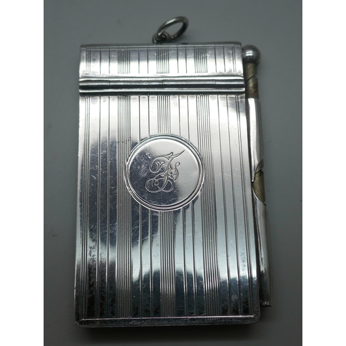 866 - A silver Art Deco note pad holder, Birmingham 1939 and one other