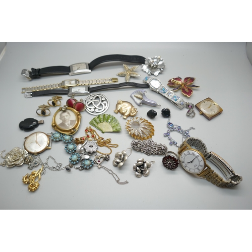 880 - A collection of lady's and gentleman's wristwatches, costume jewellery, brooches, cufflinks, etc.