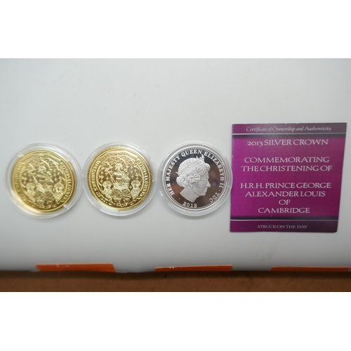 881 - A cased pair of hallmarked silver gilt King Edward commemorative coins and a limited edition 2013 si... 