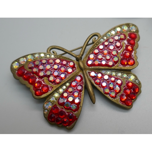 898 - A vintage Butler & Wilson multi-coloured rhinestone guitar brooch, a vintage Butler & Wilson red rhi... 