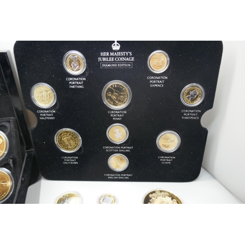 904 - Seven gold plated 2012 Olympics 24ct gold plated ingots, other gold tone commemoratives and Her Maje... 