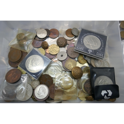 909 - A collection of coins, 58g of half silver, a US 1818 one cent, a cartwheel penny and other British a... 