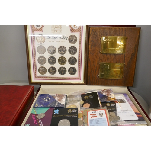 912 - A coin album with commemorative crowns, pre-decimal, first day coin and stamp packs, 1999/2012 proof... 