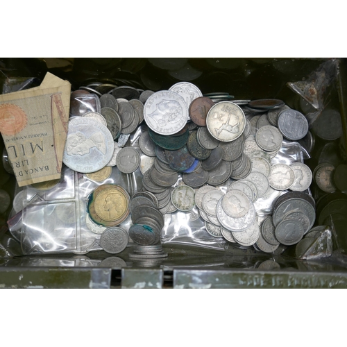 913 - A large collection of 6d coins and other mixed coins in a cash tin