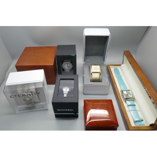 915 - Fashion wristwatches and a Rotary wristwatch box