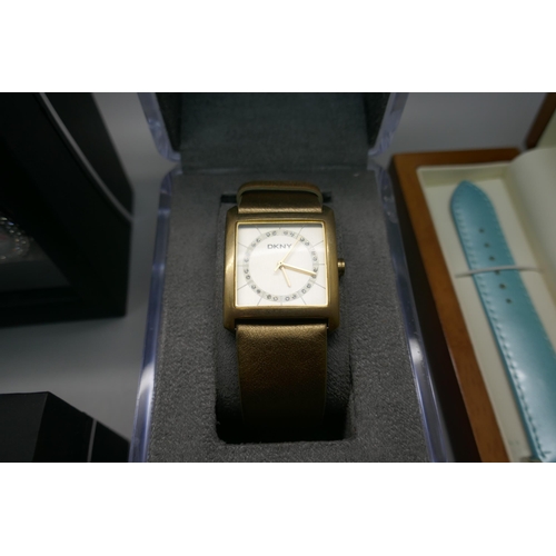 915 - Fashion wristwatches and a Rotary wristwatch box