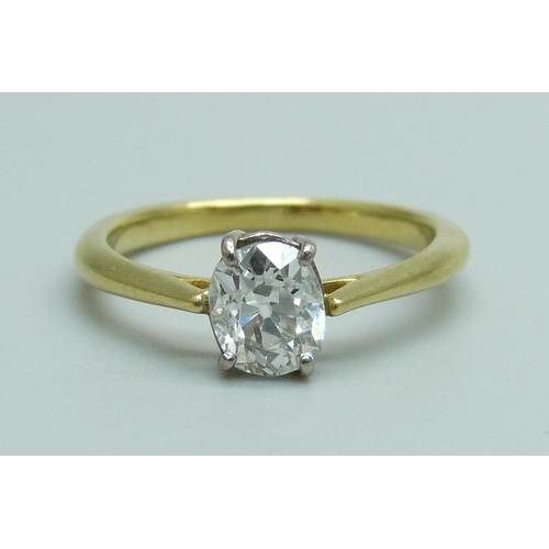 919 - A yellow metal and oval cut diamond solitaire ring, 2.4g, size J, diamond approximately 5mm x 6mm, t... 