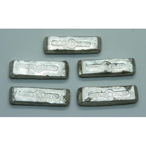 921 - Five Cornish Tolgus Tin Company tin ingots, 83.4g