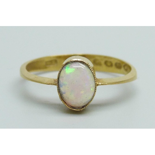 927 - A Victorian 22ct gold and opal ring, London 1862, 2.5g, O