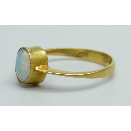 927 - A Victorian 22ct gold and opal ring, London 1862, 2.5g, O