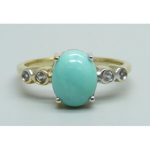 931 - A silver gilt, turquoise and zircon ring, S