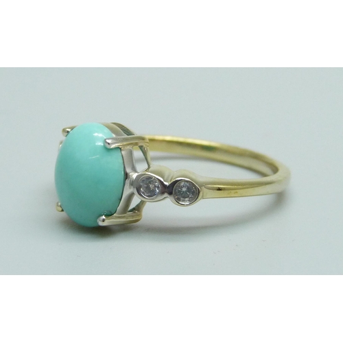 931 - A silver gilt, turquoise and zircon ring, S