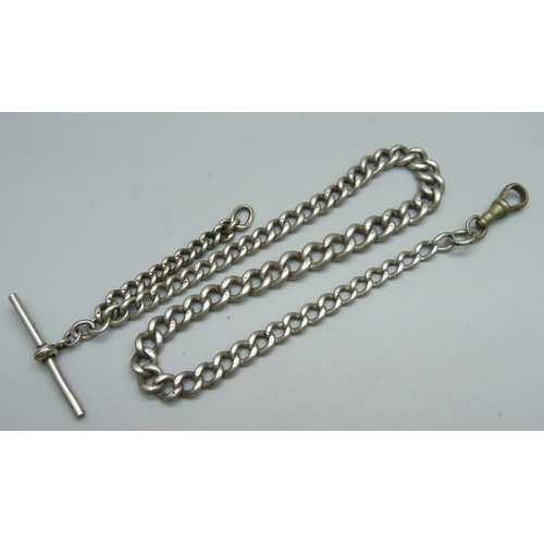 942 - A silver Albert with base metal T-bar and swivel