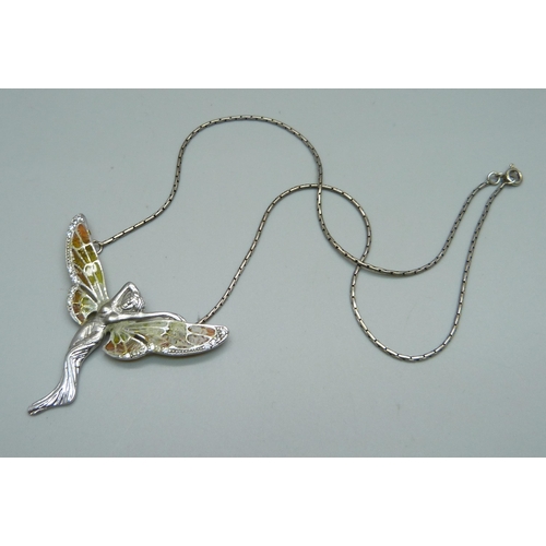 950A - A silver plique-a-jour Art Nouveau style necklace