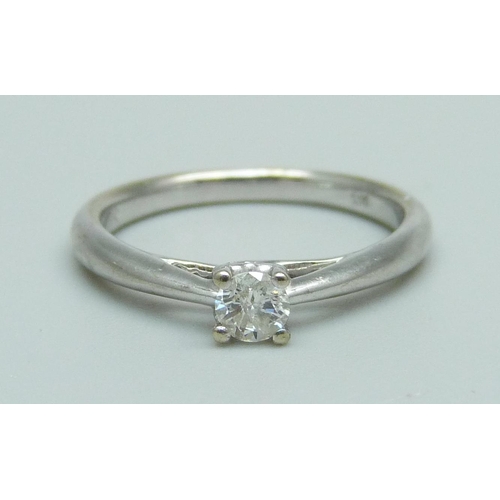 958 - A 9ct white gold and diamond solitaire ring, 1.9g, J