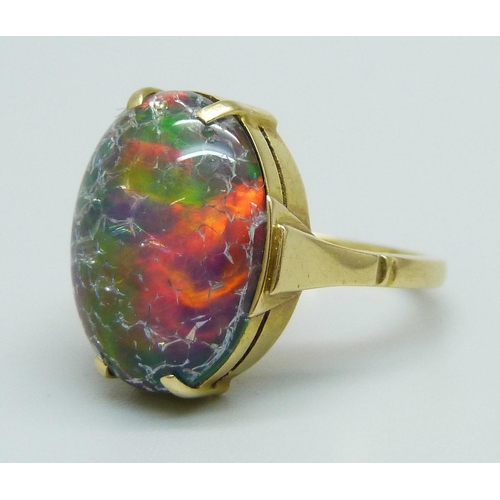 972 - An 18ct gold and triplet opal ring set in an Art Deco shank, 5g, size N, a/f