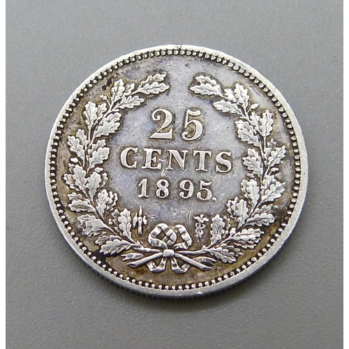 998 - A Dutch 1895 25 cents coin