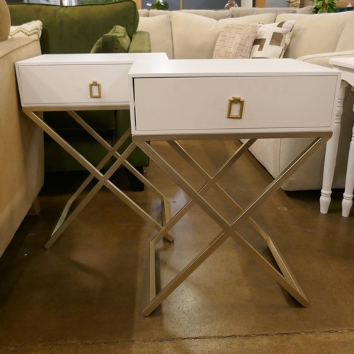 1310 - A pair of white bedside tables with silver legs