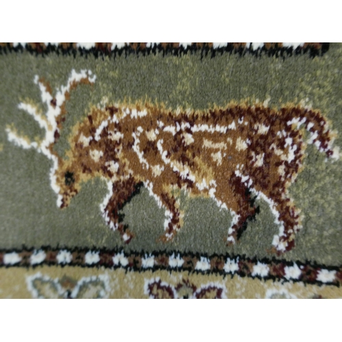 1319 - A fine woven 100% wool pile rug, unique all over design with animal figures 130 x 195cm