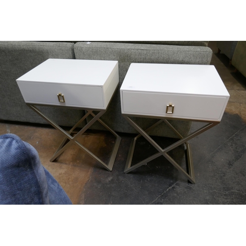 1383 - A pair of white bedside tables with silver legs