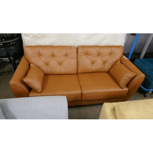 1405 - Tan leather Hoxton three seater sofa RRP £1959