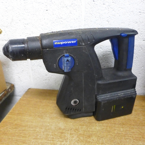 2013 - A Nu Power cordless hammer drill in case (MNCR288) with 2 batteries and battery charger - charger ha... 