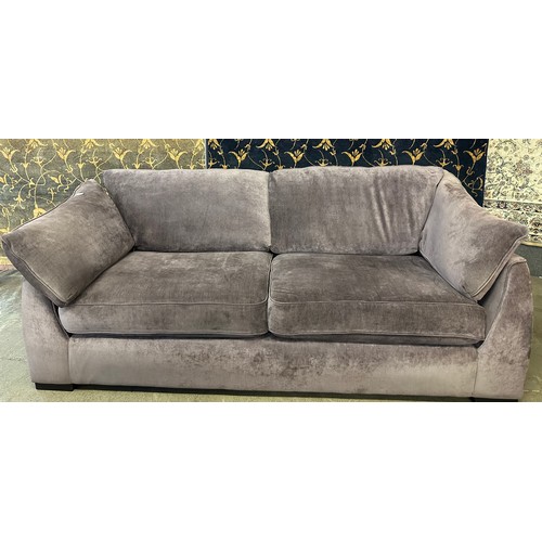 1503 - Pair of aubergine upholstered sofas (3+2) - Damaged