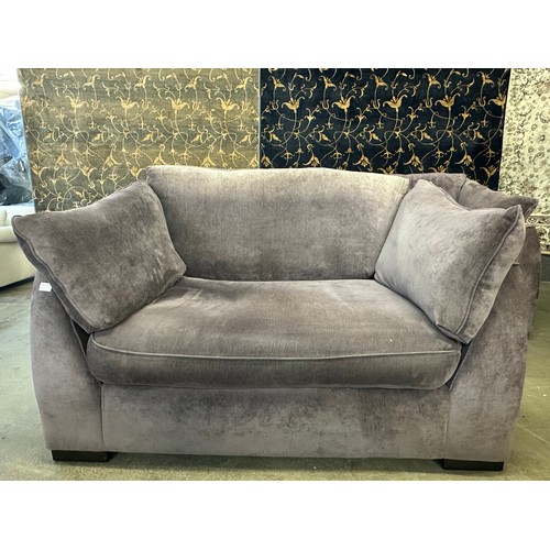 1503 - Pair of aubergine upholstered sofas (3+2) - Damaged