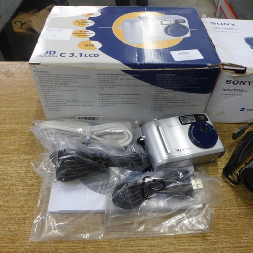 2090 - A Sony Handycam video camera (HDR-CX240E) and Jenoptik 3.1mp 4x digital zoom digital camera