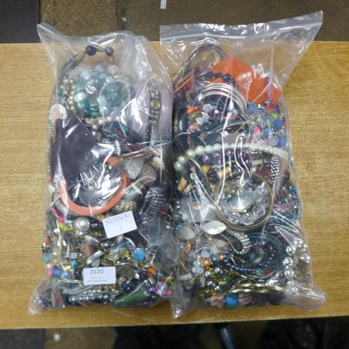 2120 - 2 Bags of costume jewellery