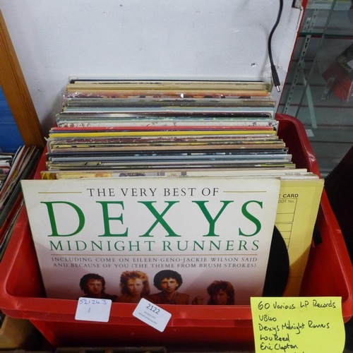 2122 - 60 Assorted LP records including UB40, Dexys Midnight Runners, Lou Reed, Eric Clapton, Michael Jacks... 
