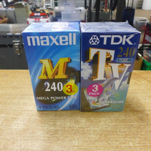 2128 - A box of 45 blank VHS cassette tapes including Maxell M Mega Power Tape 240, TDK TV 240 and JVC SX h... 