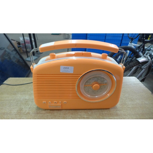 2153 - A Steepletone neon orange vintage style radio
