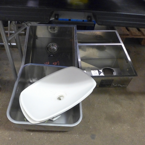 2183 - A large quantity of assorted basins, sinks and taps including Alveus stainless steel bowls, Blanco a... 