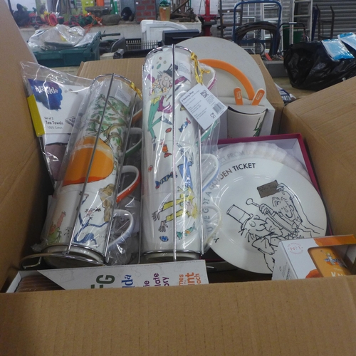 2389 - A quantity of mug stacks, breakfast sets and tea towels with Roald Dahl style artwork