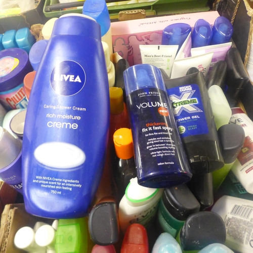 2397 - A box of various creams including: Nivea moisturising cream, Right Guard Extreme shower gel, Garnier... 