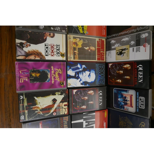 2404 - A collection of VHS video recordings including Prince, Jimi Hendrix, Eurythmics, Depeche Mode, Queen... 