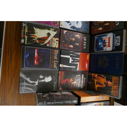 2404 - A collection of VHS video recordings including Prince, Jimi Hendrix, Eurythmics, Depeche Mode, Queen... 