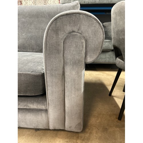 1413 - Large pewter velvet two piece sofa