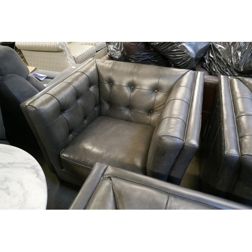 1550 - Vintage flint leather buttoned three seater sofa, two seater sofa and armchair - damaged leather