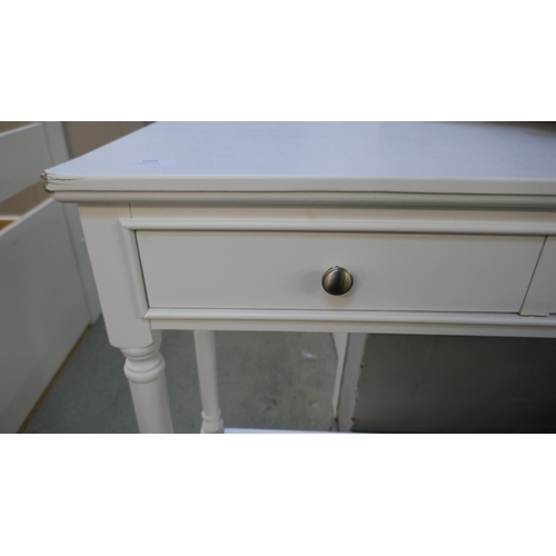 1605 - A white wooden three drawer console table (damaged)