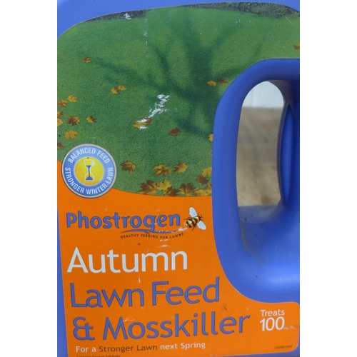 2264 - A 4kg container of Phostrogen Autumn Lawn Feed and Mosskiller, a Matabi Style 7 weed sprayer and a S... 