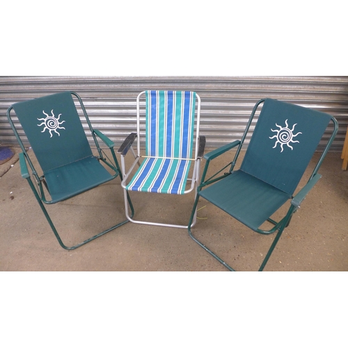 2270 - 6 Wooden garden deckchairs and three canvas deckchairs