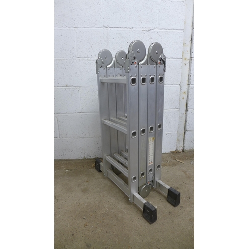 2274 - A set of 2-rung metal steps, a wood effect aluminium 3-rung stepladder and an aluminium multi-purpos... 