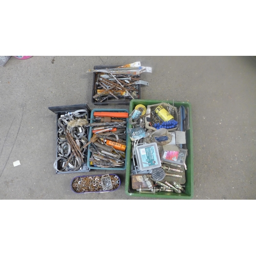 2303 - A large amount of trays buckets and workshop organisers of screws, nuts, bolts, hollow wall fixing b... 